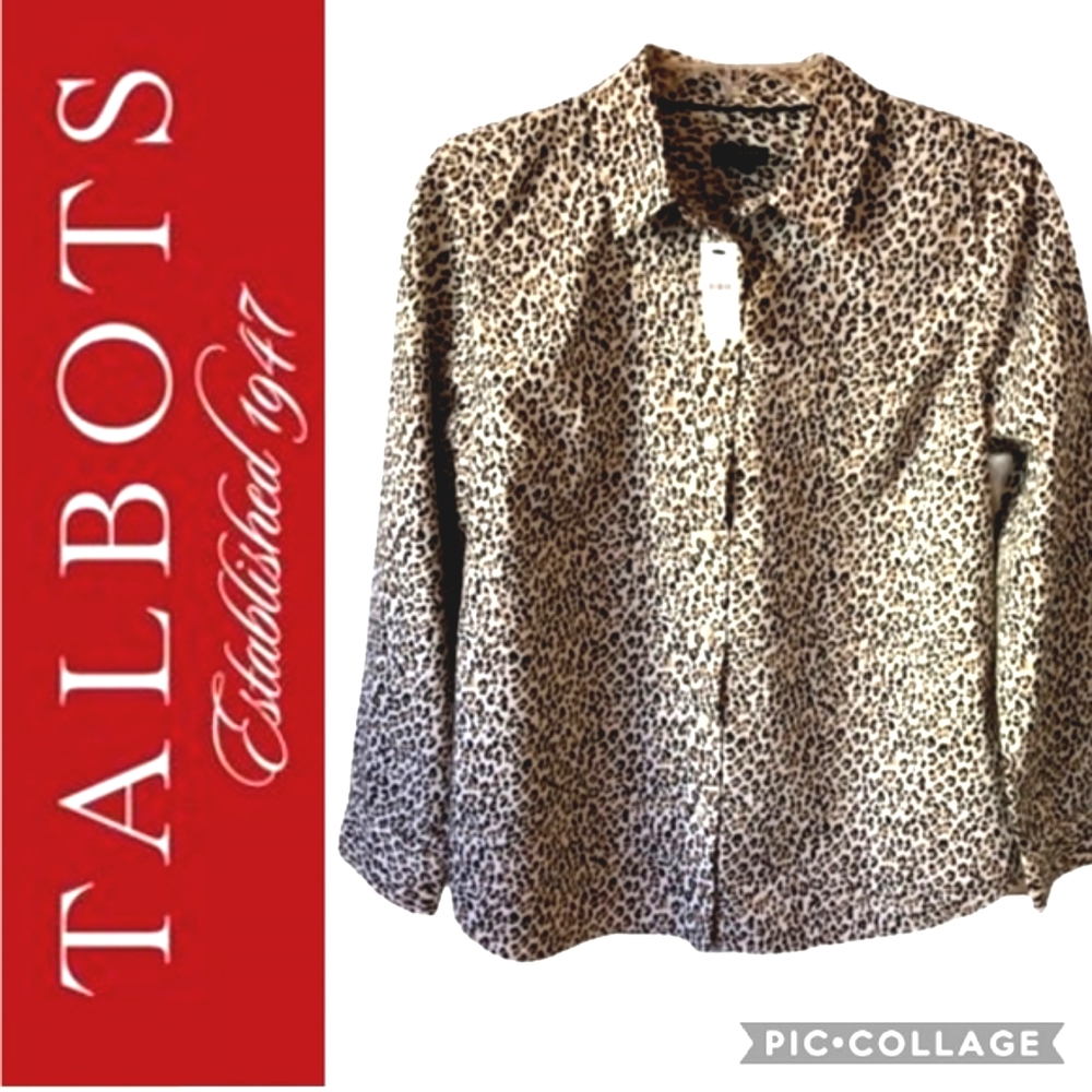 Animal Print Blouse Talbots Classic Cotton Poplin Animal Print Shirt S
